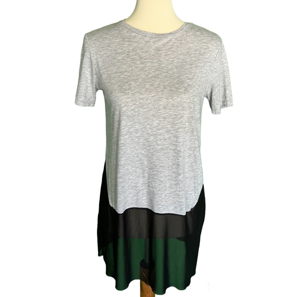 Zara light grey cotton tee with black sheer bottom